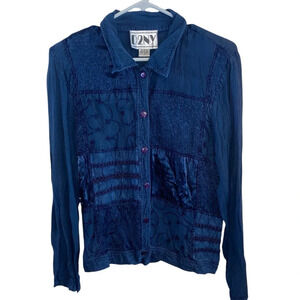 vintage 90s blue patchwork shirt jacket shacket boho western Fall whimsigoth